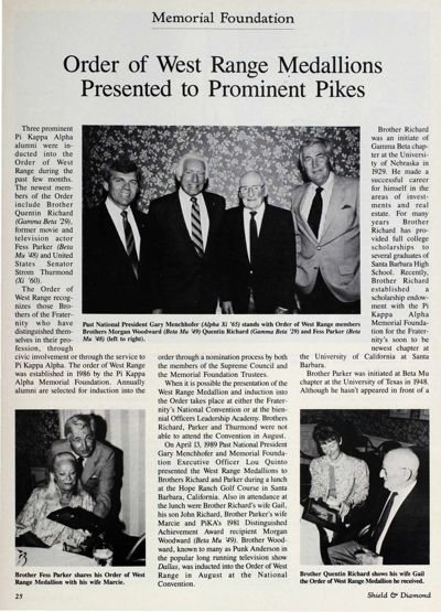 Memorial Foundation: Order of West Range Medallions Presented To Prominent Pikes